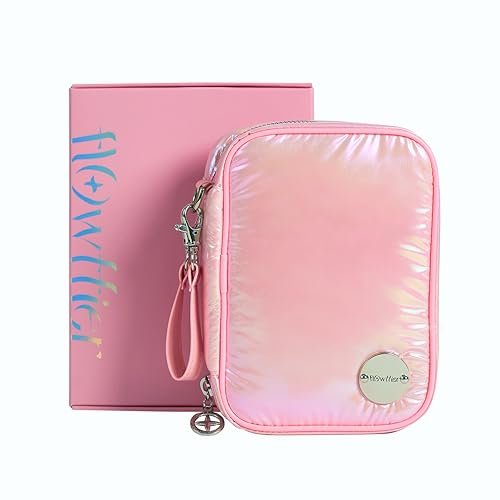Travel Jewelry Organizer Case with Zipper and Mirrored Charm, Small Portable Jewelry Storage Bag for Rings, Necklaces, Earrings, Travel Pouch, Travel Gift for Her, Holographic Pink