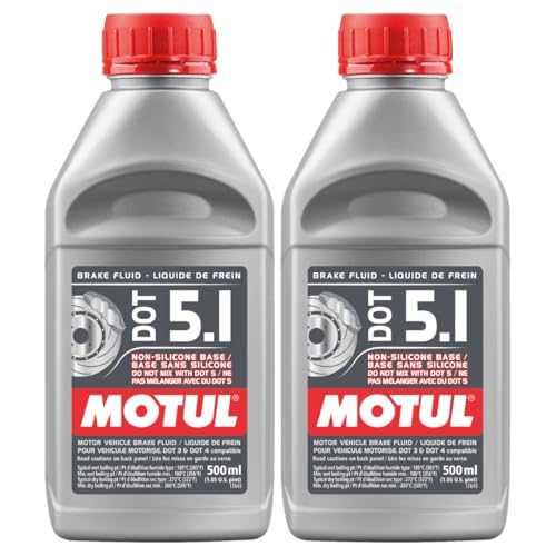 Motul DOT 5.1 Synthetic Brake Fluid – High Performance Non-Silicone Fluid for ABS, ESP & Hydraulic Brake Systems with High Boiling Point Protection – 500ml (2 Pack)