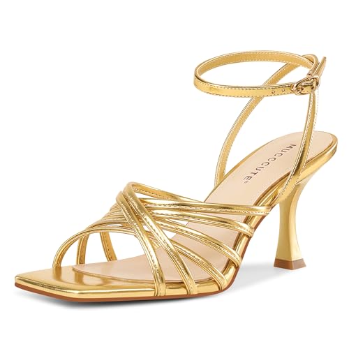 MUCCCUTE Womens Sandals Square Open Toe Strappy Heels Sandals Ankle Strap High Heels for Women Comfort Weddings Dress Party Shoes