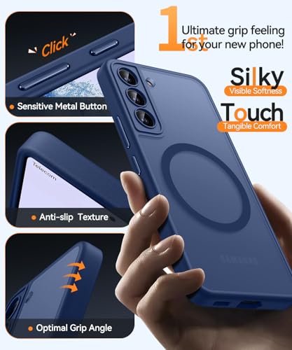 Image of CANSHN Designed for Samsung Galaxy S22 Case [Full Camera Protection] [Compatible with MagSafe] Translucent Matte Shockproof Protective Phone Cover 6.1 Inch - Deep Blue