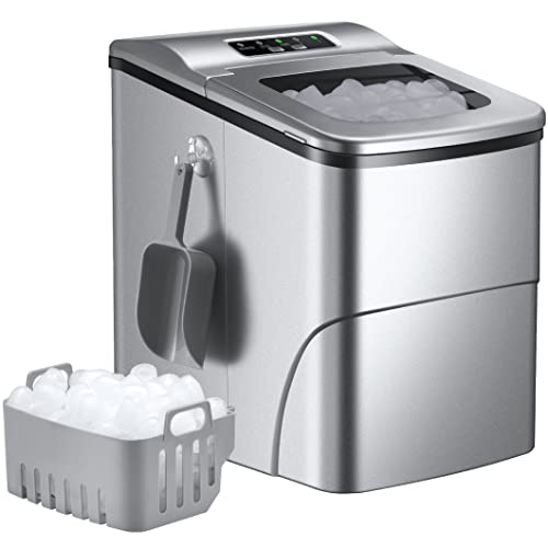 Ice Maker Machine, 26 Pounds in 24 Hours Countertop Ice Maker, 9 Ice Cubes in 6 Minutes, LCD Display & Self-Cleaning, Portable Ice Maker with 2 Ice Cube Sizes, Ice Cube Maker with Scoop & Basket