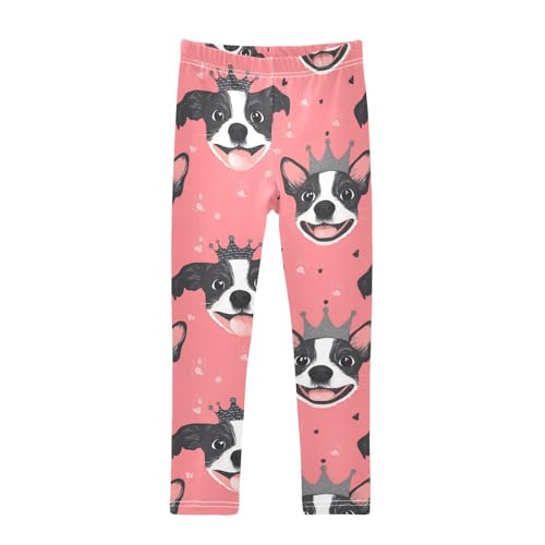 Dog in A Crown Girls Leggings,Workout Leggings for Girls Toddler Athletic Legging Size for 3-10T
