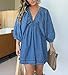 utcoco Denim Dress for Women Puff 3/4 Sleeves V Neck Swing A Line Cute Babydoll Mini Jean Dresses for Women 2025 (Large, Blue)