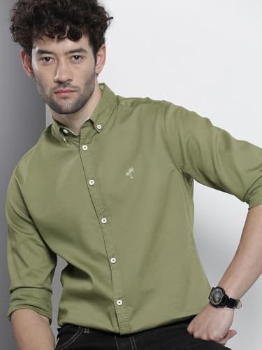Image of The Indian Garage Co Men Slim Fit Placement Embroidered Full Sleeves Cutaway Collar Casual Shirt