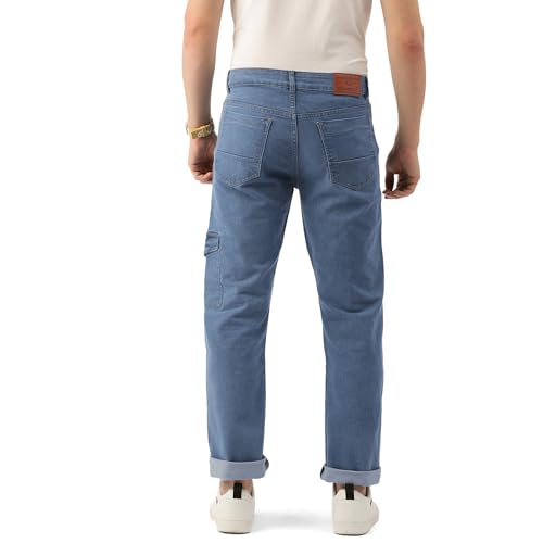 Image of PARIS HAMILTON Men Relaxed Fit Colorblocked Distressed Two Tone Stretchable Denim Jeans