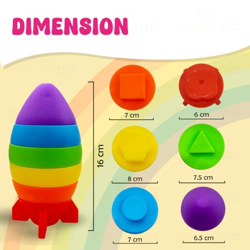 Image of Wembley Rocket Stacking Toy Soft Silicone Educational Baby Toys for 6 Months+ & Toddlers Safe, Food-Grade BPA-Free Floating Water Play Sensory Development Shape Sorting Early Learning, Multicolor