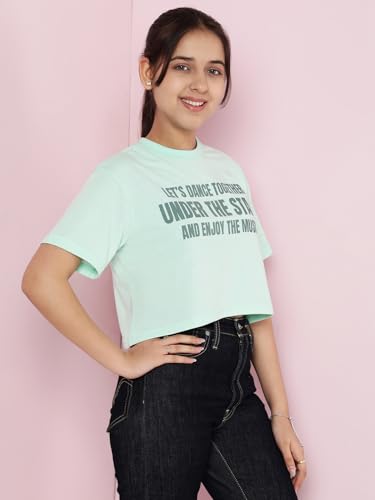 Image of Li'l Tomatoes Girls Crop T-Shirt | 100% Cotton | Graphic Printed Summer Top | Soft & Breathable Casual Wear | 7-16 Years