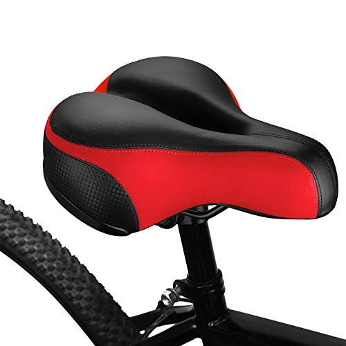 BLUEWIND Most Comfortable Bicycle Seat, Bike Seat Replacement with Dual Shock Absorbing Ball Wide Bike Seat Memory Foam Bicycle Gel Seat with Mounting Wrench (Red)