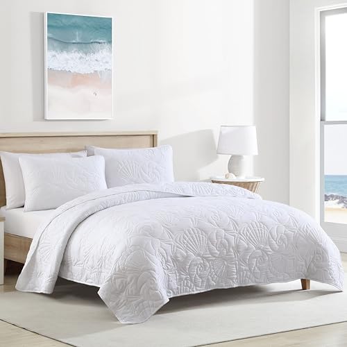 CARIBBEAN JOE Full/Queen Outlined Shell 3-Piece Quilt Set, Coastal Beach Design Bedding, White - Image 2