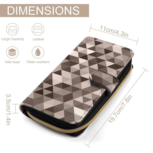 Nugier Women Soft PU Leather Wallet, Zipper Card Case Clutch Credit Bills Money Crash Coin 7.8x4.3x1.4 in Holder Purse Print Triangles Geometric Abstract Polygonal Mosaic Polygons2