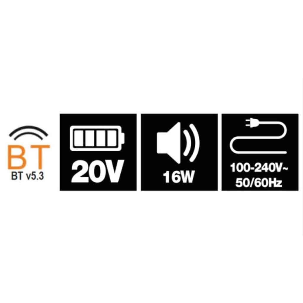 Beta 1989RCB – Radio de chantier 20V, radio numérique DAB/FM, Bluetooth 5.3, IP54, haut-parleurs stéréo 16W, alimentation par batterie ou par câble