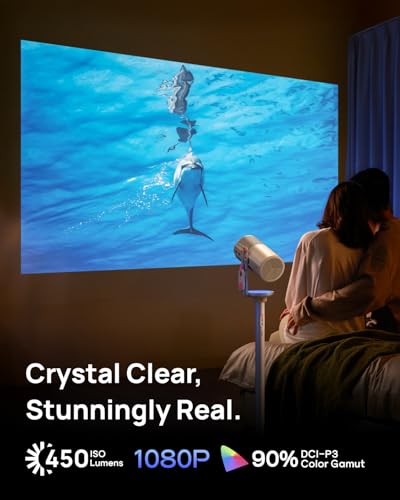 Image of XGIMI 2025 MoGo 4 Portable DLP Projector, 1080P FHD, 450 ISO Lumens, GTV & Licensed Netflix,4K Support,2.5Hr Battery,360Adjustable Stand,2x6W Harman Kardon Speakers, Sunset Filter