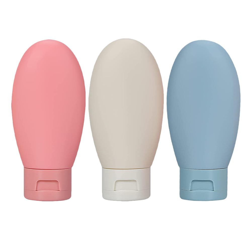 Beaupretty Leak-Proof Refillable Travel Bottles Set 3Pcs 2Oz Silicone Toiletry Containers for Shampoo Conditioner Lotion Portable Toiletry Bottle Kit