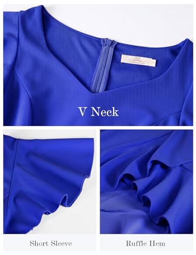 Image of HomRain V Neck Formal Wedding Guest Dresses for Women Ruffle Sleeves for Cocktail Graduation Modest Dress