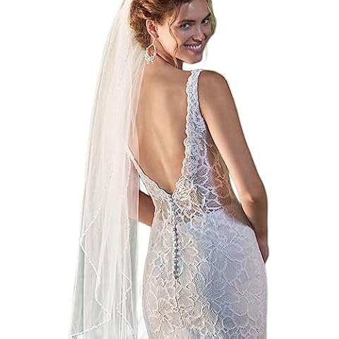 GAODESI Wedding Veil Pearls and Crystals Beaded Edge 1 Tier Fingertip Length Bridal Veil Cover