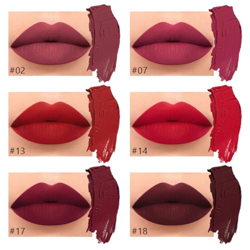 Image of evpct 6Pcs Liquid Matte Lipstick Lipgloss Set for Women, Dark Deep Bright Ruby Blood Brick Plum Mauve Rose Red labiales mate 24 horas originale matte larga duracion 24 Hour Lipstick Long Lasting