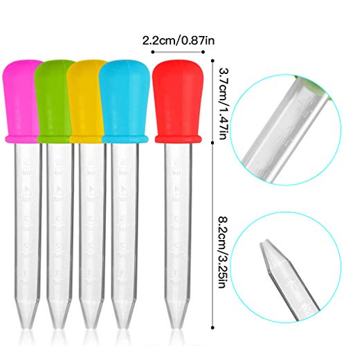 Image of HiMo 20 Pack Liquid Pipettes Droppers Silicone 5ml Clear Medicine Eye Dropper for Kids with Bulb Tip & Clean Brush for Candy Mold, Gummy Bear, Gelatin Maker, Oil Science, Crafts Projects