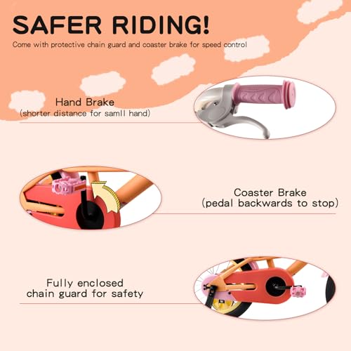 Image of RULLY 12 14 16 Inch Kids Bike for 2-7 Years Girls 33-53 Inch Tall, Toddler Bicycle with Training Wheels & Coaster Brake, Rainbow Bike, Macarons