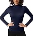 OVIYEGAIN Navy Blue Women's Turtleneck Long Sleeve Shirts Slim Fit Thermal Underwear Basic Base Layer Fitted Active Tops