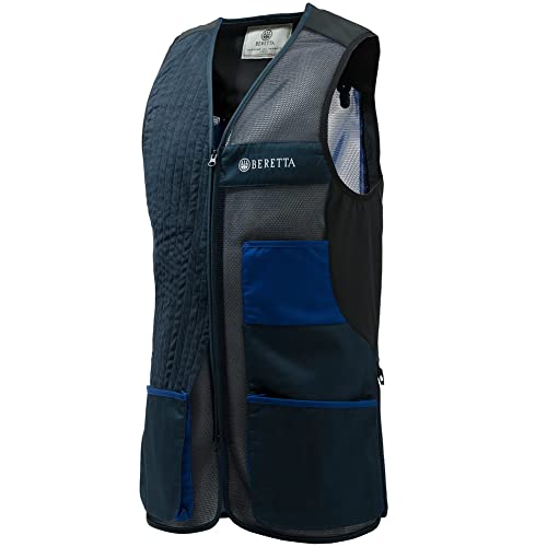 Beretta Men's Uniform Pro 20.20 Breathable Slim Fit Microsuede Patch Front Zip Competition Clay Shooting Mesh Vest with Pockets, Blue Total Eclipse & Blue Royal, L