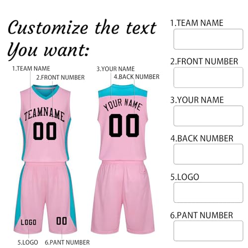 Camiseta de Baloncesto Personalizada Hombre y Niño 2 Piezas, Trajes de Baloncesto para Adultos y Niños con tu Nombre Número Equipo Logo Rosa