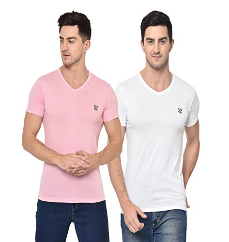 Image of Mack Jonney - Regular Fit Cotton Blended T-Shirts for Men (Pack of 2)-V 0002-P
