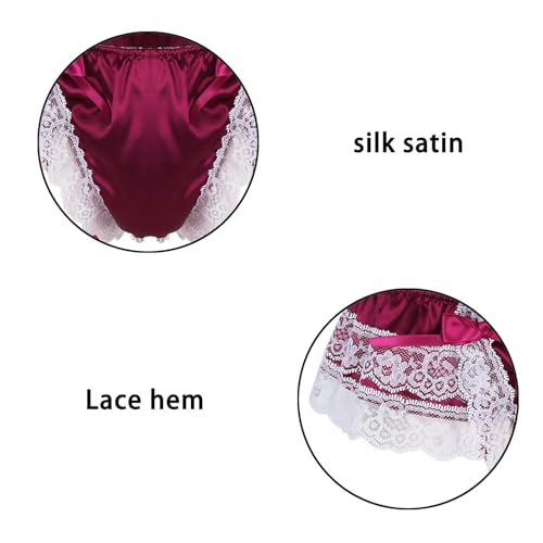 Satin Panties for Men Lace Thong Underwear Crossdressers Pouch Briefs with Back Bow Sexy Sissy Lingerie4