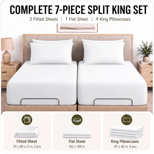 Image of CozyLux 7-Piece Split King Sheets, Fits 18-21 Inch Mattresses, Oeko-TEX