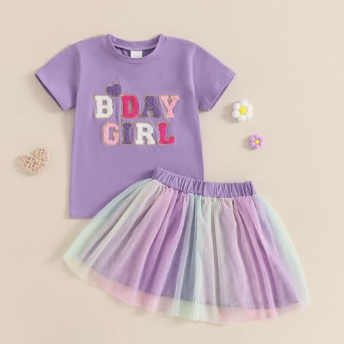 Kayotuas Toddler Baby Girl Birthday Outfit Birthday Girl T Shirt Tutu Tulle Skirts Kids Girls Cake Smash Dress Summer Clothes3