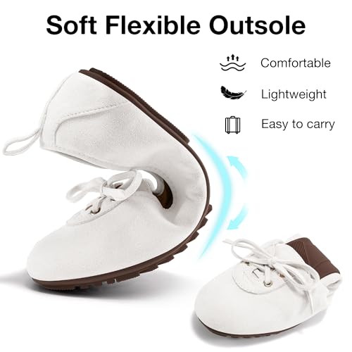 Image of Ecetana Flats for Women Dressy Shoes Round Toe Comfortable Faux Suede Slip On Foldable Ballet Flats for Casual Work