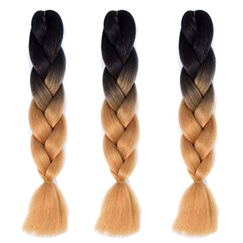 Feibin 30色 ウィッグ エクステンション 3本セット ブレイズ 編み込み グラデーション 三つ編み ヘアアクセサリー 盛りアップ つけウィッグ かつら 毛束 ウィッグ つけ毛 ヘアアクササリー ヒップ ホップ レゲエ ダンス ヘアアレンジ (25#ブラウン)