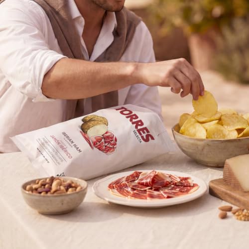Image of TORRES Iberian Ham Selecta Gourmet Potato Chips - Small Batch Artisan Kettle Chips - 4.41 oz. (Pack of 10)