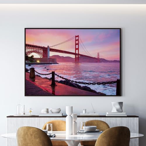 Image of ARTCREST Golden Gate Bridge San Francisco Canvas Wall Painting with Black Frame | Large Cityscape Wall Art for Living Room, Office Walls & Hallway | Modern Decorative Canvas Wall Decor (16x20 Inches)