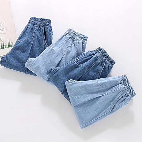 Toddler Boys Girls Baggy Jeans Lightweight Elastic Waist Solid Harlen Jeans Casual Wide Leg Wash Denim Pants2
