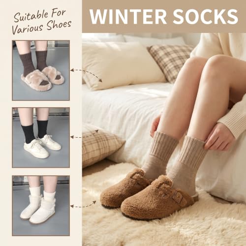 Image of Winter Women Socks 5 Pairs Vintage Wool Casual Thermal Crew Socks