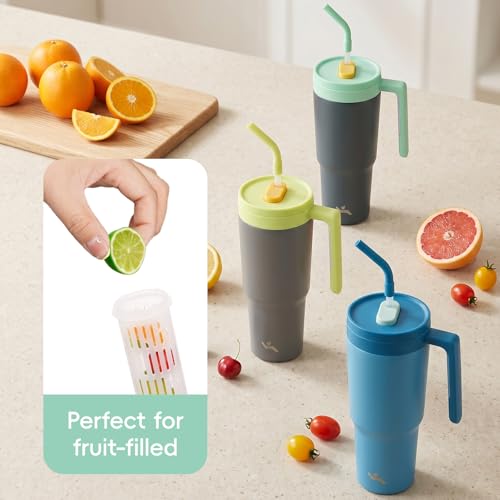 Image of Konokyo 12 Pack 40 Oz Tumblers with Handle and Straw, Bulk Vacuum Insulated Stainless Steel Travel Mugs with Lids for Office, Events and Group Orders Night Gray