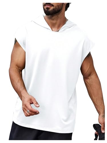 Men's Plus Size Hooded Tank Tops Sleeveless Drawstring Tank Hoodies Workout Gym Muscle T Shirt