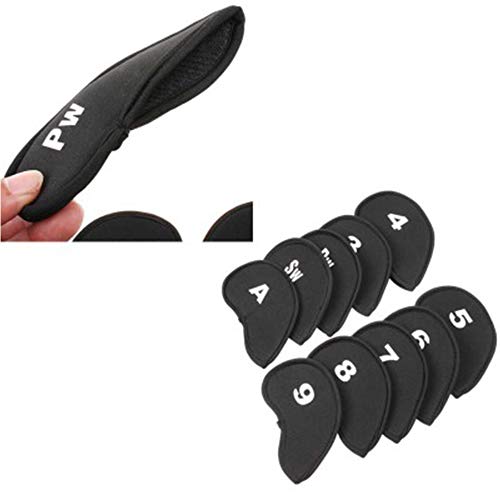 Sappsen Sword &Shield Sports 10Pcs Golf Head Cover Club Iron Putter Head Protector Set Neoprene Black Golf Club Head Cover Fit Most Irons #TOP3