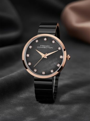 Image of French Connection Mop Gun Round Dial with IP Gun Stainless Steel Metal Strap Watch - for Womens FCN0128GNM