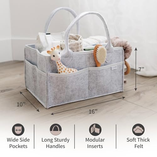 Image of PUTSKA Baby Diaper Caddy Organizer - Nursery Storage Basket for Diaper Station, Baby Basket Shower List and Registry Gift Must-Haves, Newborn Essentials, Nursery Decor for Boy or Girl - Grey, XL