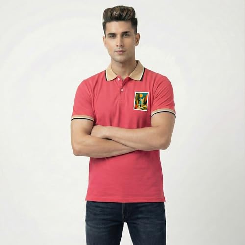 Image of Men's Regular Fit Solid Half Sleeve Casual Tipping Collar Polo T-Shirt
