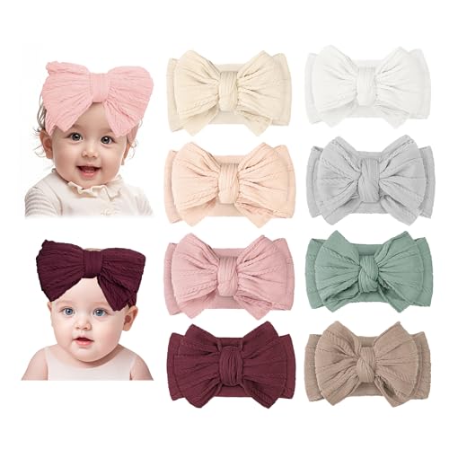 Image of BEWDIO Pink Baby Headbands with Bow, Wine Nylon Hair Bands with Bows for Newborn Infant Toddler Girls (66-04)