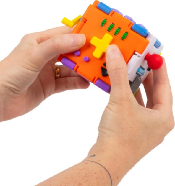 Super Sensory Square Fidget Cube, Multi-Sensory Toy with Spin, Push, Pop, Twist, Click Features, Tactile Exploration
