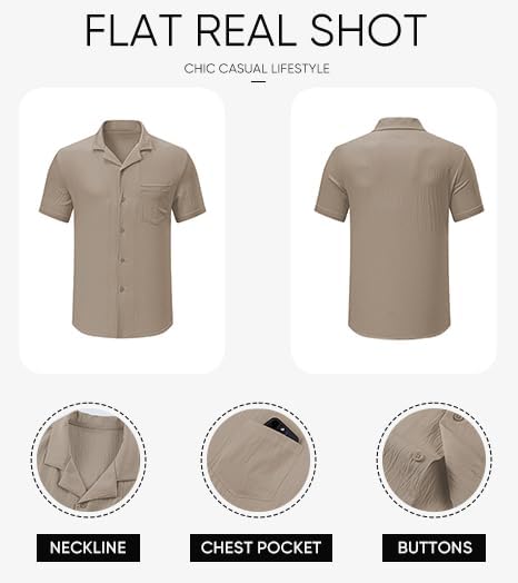 JMIERR Men's Casual Button Down Shirts Short Sleeve Textured Summer Beach Shirt Cuban Vacation Shirts with Pocket - Image 6