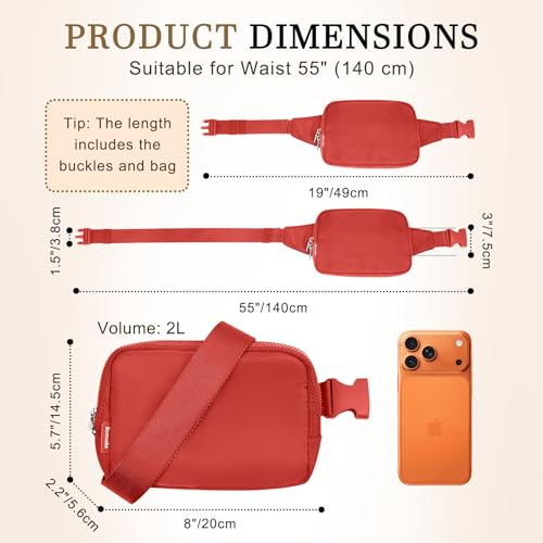 Sac banane 2L Ture Red grand volume utilitaire avec sangle 140 cm
