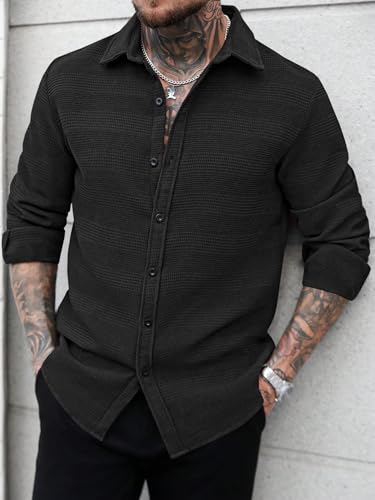 Image of GRECIILOOKS Casual Shirt for Men's | Full Sleeve Textured Shirts for Men | Regular Fit Wrinkle Free Premium Shirts for Man | Biker Streetwear Office Travel Dinner Style