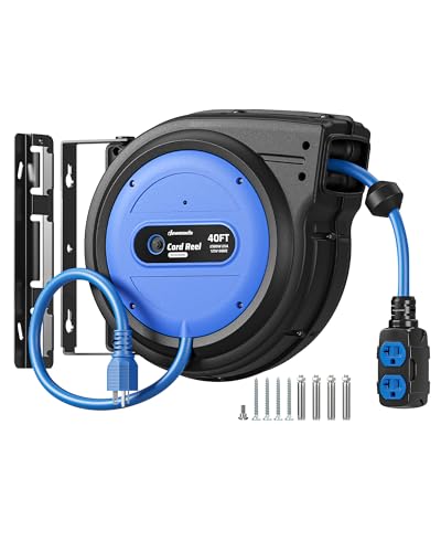 DEWENWILS 20 Amp Retractable Extension Cord Reel 40FT ETL Listed Blue