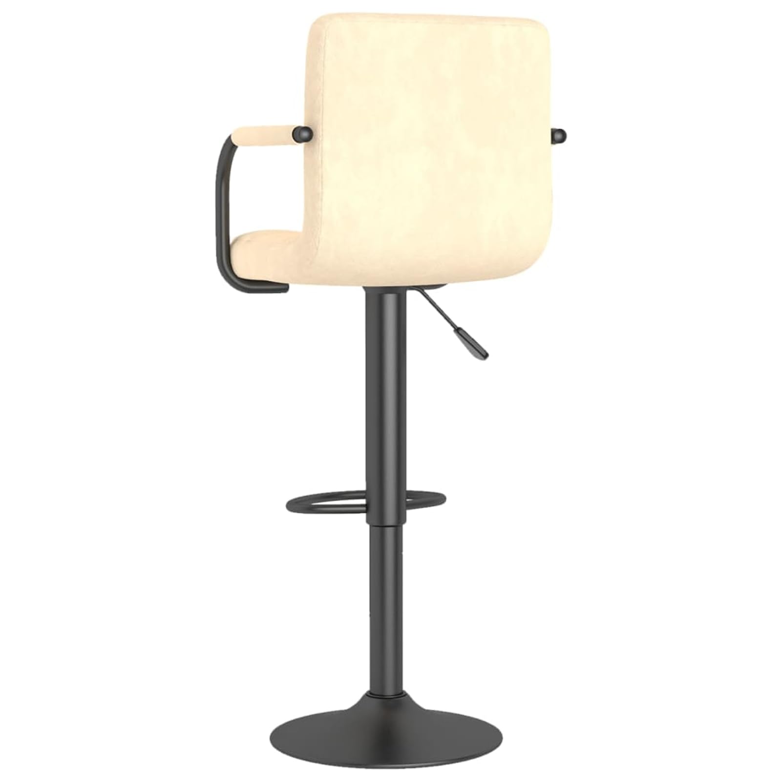 Taburete de bar de terciopelo crema con resorte de gas, altura regulable (90 – 111 cm), giratorio 360°, reposapiés, reposabrazos, marco de acero pulverizado, para bar y comedor