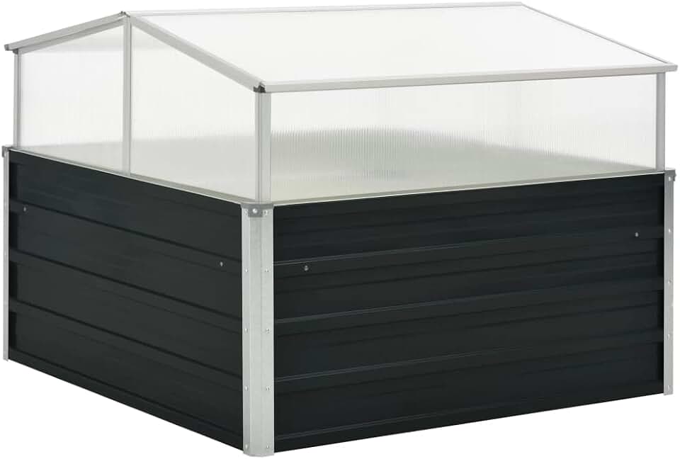 Greenhouse Anthracite 39.4" x 39.4" x 30.3" Galvanized Steel Garden House for Plants and Vegetables, Square Cold Frame with PC Board and Aluminum Frame for Patio Balcony Deck