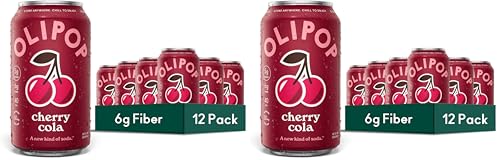 Image of OLIPOP Prebiotic Soda Pop,Cherry Cola,Pantry Pack Packed with Prebiotics,Fiber,and Botanicals,Gluten Free,Vegan,GMO Free,12oz,(Pack of 24)
